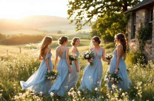 demoiselles-dhonneur-en-robes-de-chiffon-bleu-poussiere-aux-silhouettes-fluides-reunies-dans-une-prairie-de-fleurs-sauvages-pres-dune-vieille-ferme-en-pierre-jupes-ondulant-sous-une-brise-leg